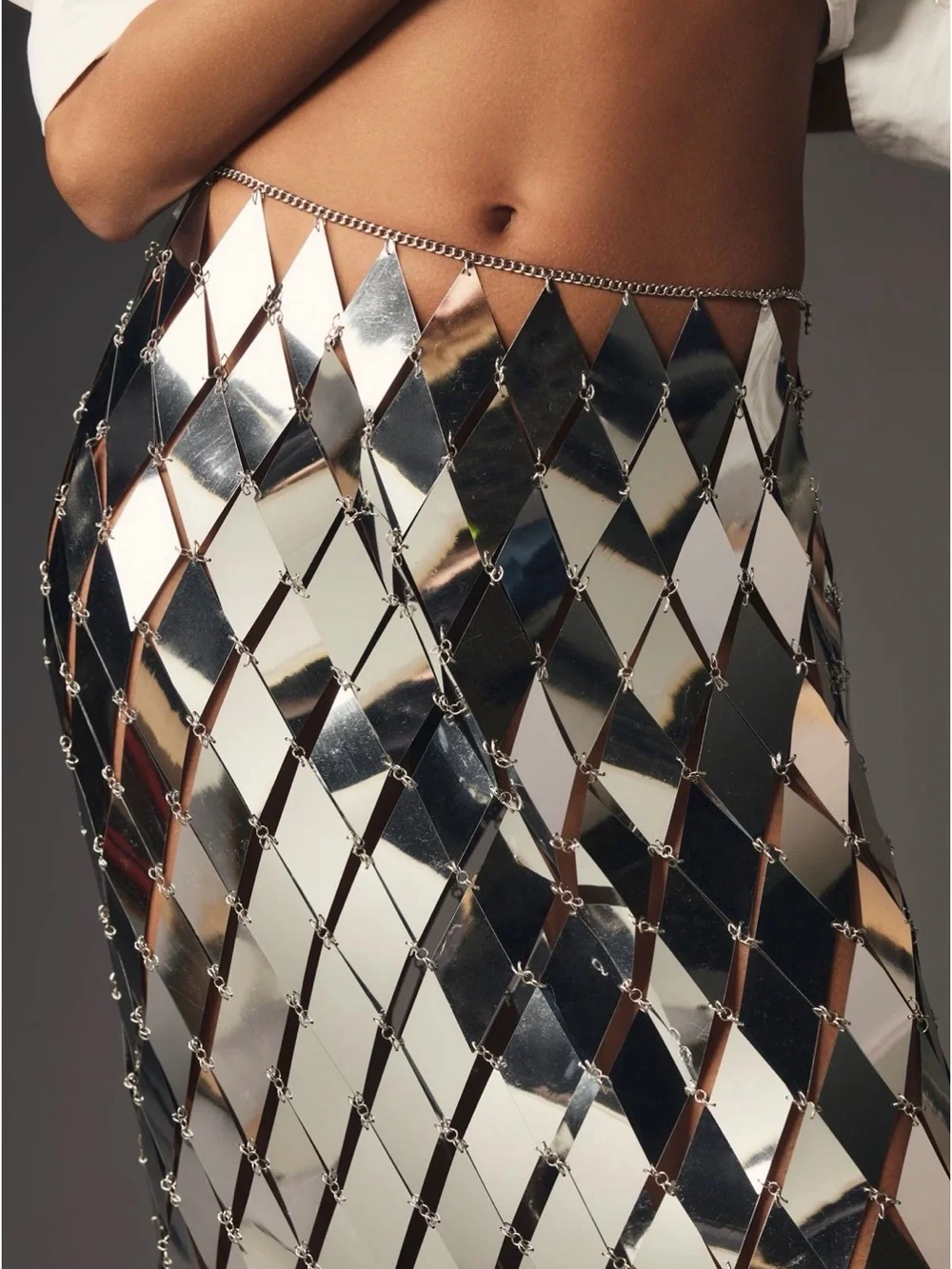 NWT Maeve Silver Pailette Mosaic Skirt Size S/M